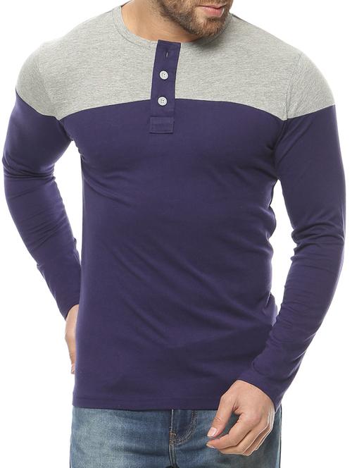 blue cotton color block t-shirt - 10444990 - Very Small Image - 1