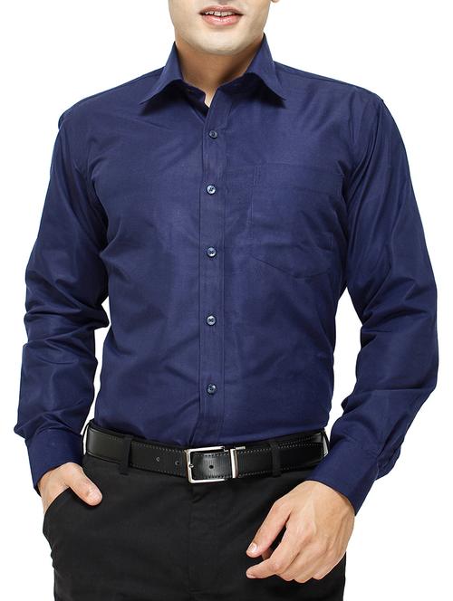 navy blue cotton blend formal shirt - 10445214 - Very Small Image - 1