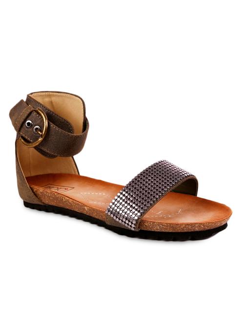 embellished dark brown ankle-strap flat sandals - 1044836 - Very Small Image - 1