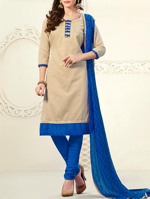 beige silk blend unstitched suit - 10452067 - Very Small Image - 1