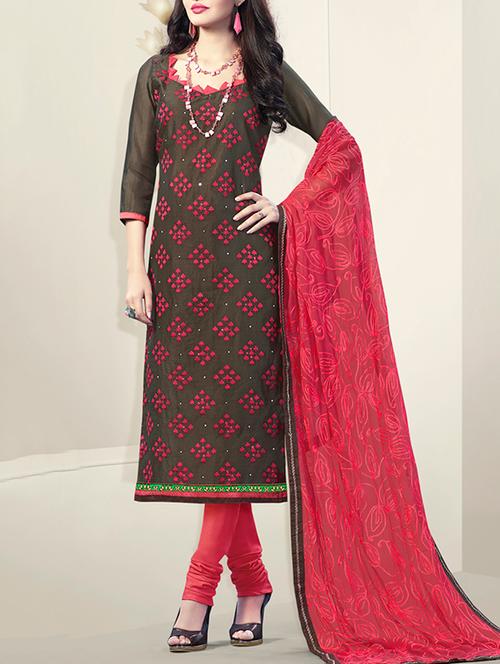 brown unstitched churidaar suit - 10452219 - Very Small Image - 1