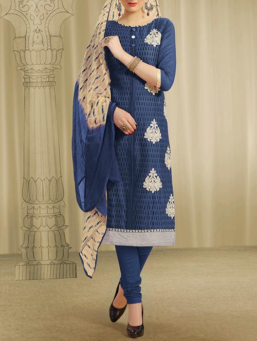 blue  unstitched churidaar suits - 10452241 - Very Small Image - 1