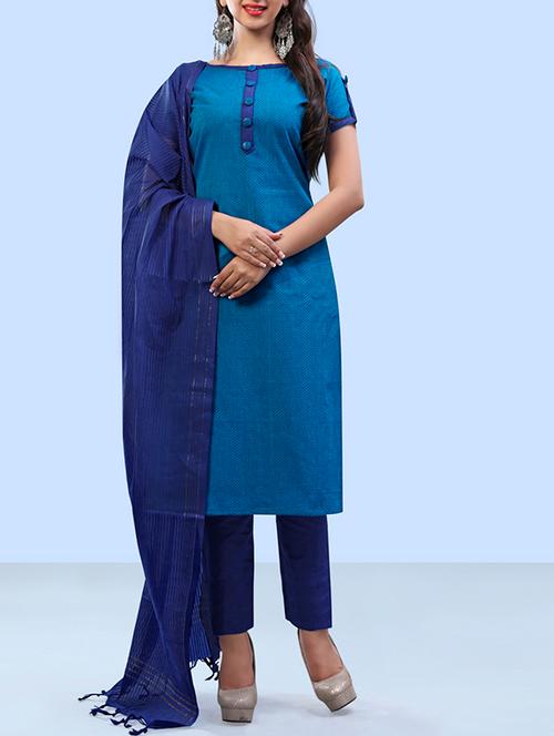 blue silk blend unstitched suit - 10452273 - Very Small Image - 1