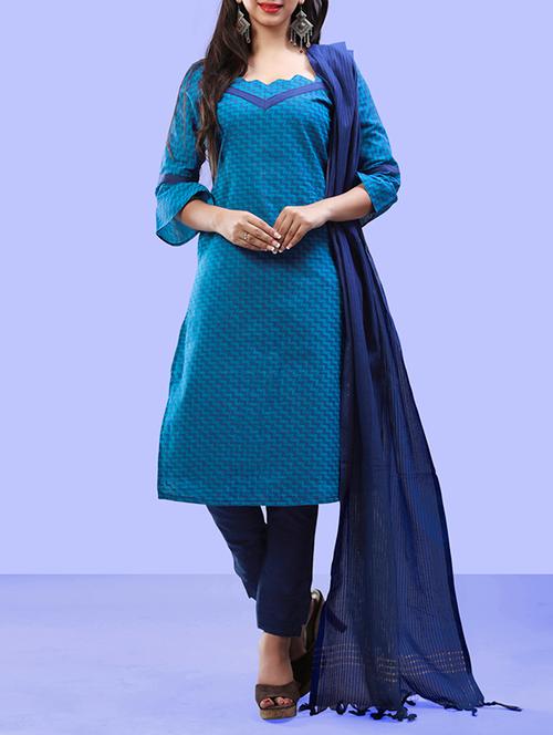 blue silk blend unstitched suit - 10452280 - Very Small Image - 1