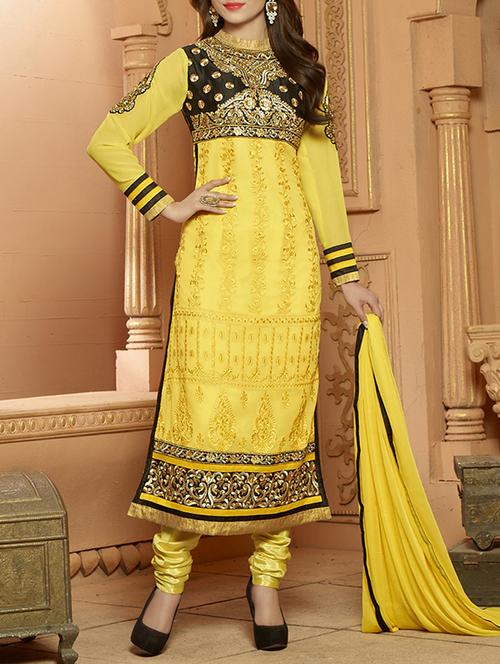 yellow  semi-stitched churidaar suit - 10452315 - Very Small Image - 1