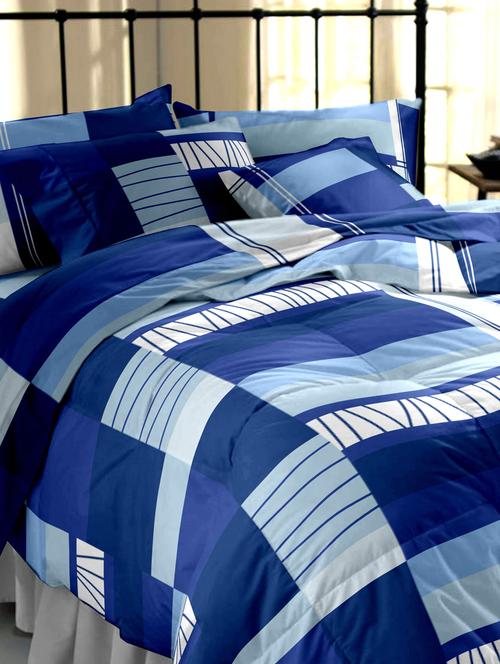 blue printed cotton double bedsheet set - 1045233 - Very Small Image - 1
