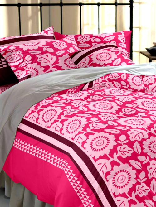 dreamscape 140tc 100% cotton pink floral double bedsheet set - 1045237 - Very Small Image - 1