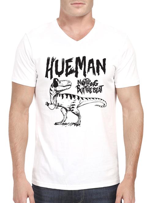 hueman white colored, v- neck  tee- shirt - 10453582 - Very Small Image - 1
