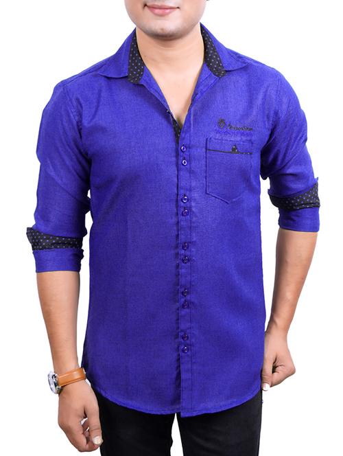blue cotton casual shirt - 10454004 - Very Small Image - 1