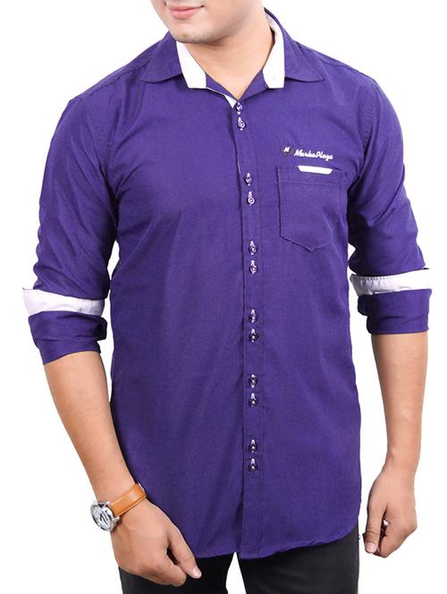 blue cotton casual shirt - 10454008 - Very Small Image - 1