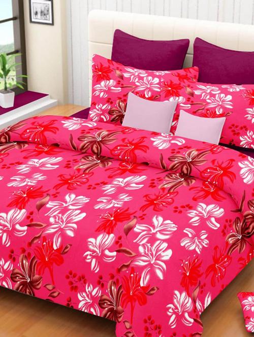 valtellina floral pink cotton double bed sheet with 2 pillow cover - tc-250 - 10458917 - Very Small Image - 1