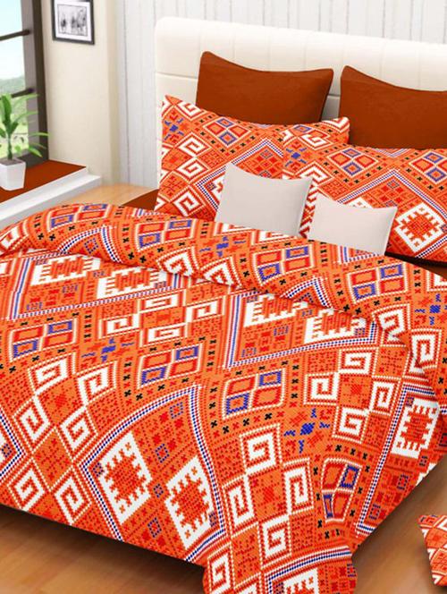 valtellina graphical brown cotton double bed sheet with 2 pillow cover - tc-250 - 10458921 - Very Small Image - 1