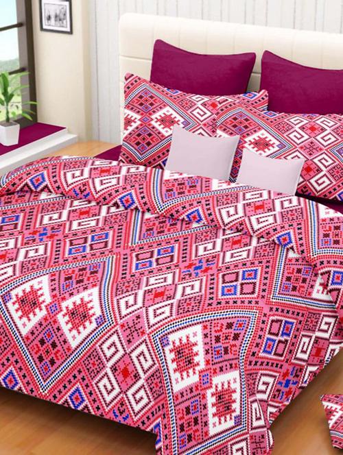 valtellina graphical pink cotton double bed sheet with 2 pillow cover - tc-250 - 10458922 - Very Small Image - 1