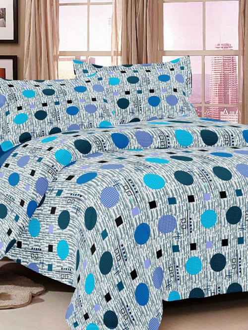 valtellina geometrical blue cotton double bed sheet with 2 pillow cover - tc-250 - 10458924 - Very Small Image - 1
