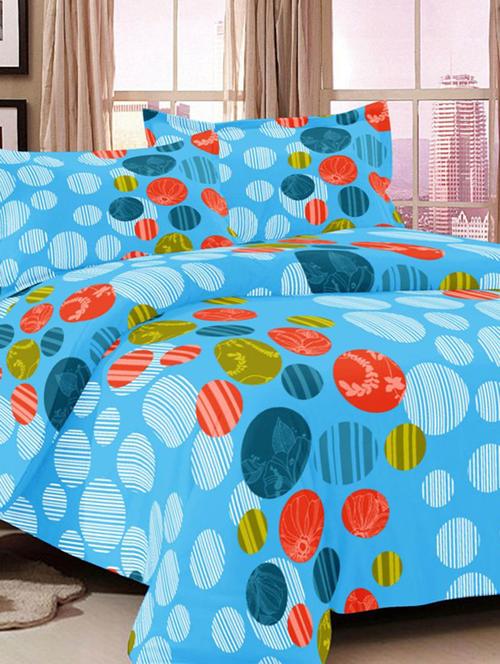 valtellina geometrical blue cotton double bed sheet with 2 pillow cover - tc-250 - 10458932 - Very Small Image - 1