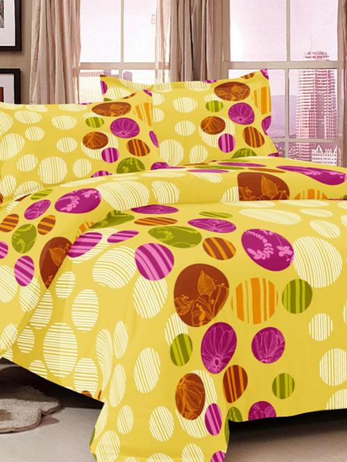 valtellina geometrical yellow cotton double bed sheet with 2 pillow cover - tc-250 - 10458933 - Very Small Image - 1