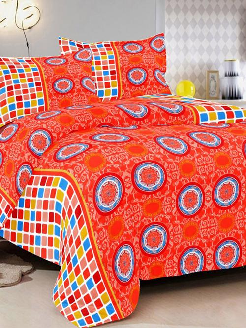 valtellina traditional red cotton double bed sheet with 2 pillow cover - tc-250 - 10458939 - Very Small Image - 1