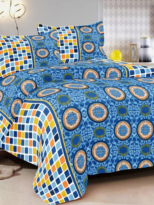 valtellina traditional blue cotton double bed sheet with 2 pillow cover - tc-250 - 10458941 - Very Small Image - 1