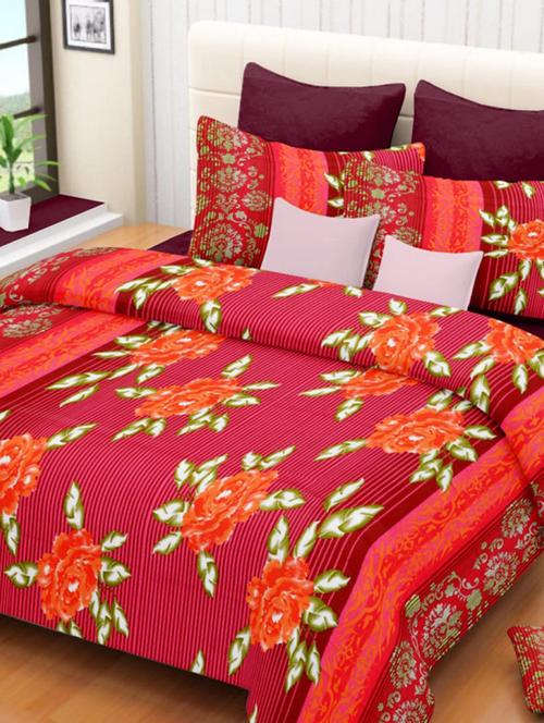 valtellina floral maroon cotton double bed sheet with 2 pillow cover - tc-250 - 10458945 - Very Small Image - 1