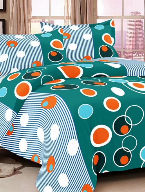 valtellina printed green cotton double bed sheet with 2 pillow cover - tc-250 - 10458957 - Very Small Image - 1