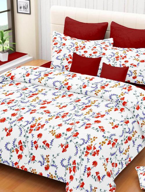 valtellina floral white cotton double bed sheet with 2 pillow cover - tc-250 - 10458963 - Very Small Image - 1