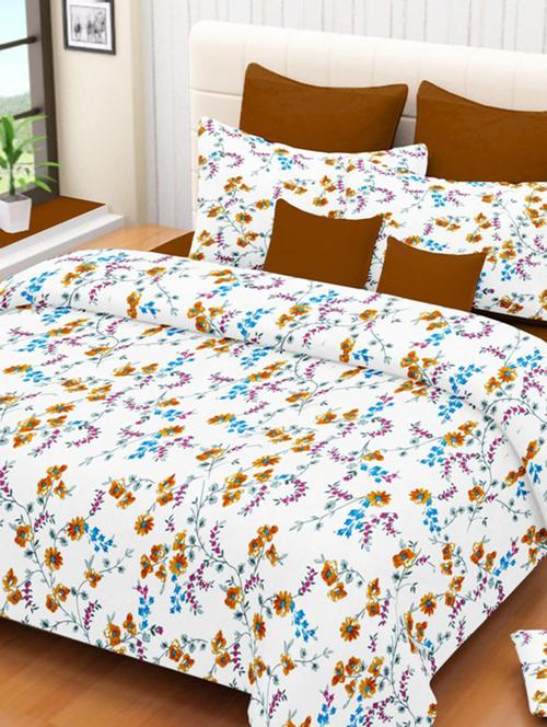 valtellina floral white cotton double bed sheet with 2 pillow cover - tc-250 - 10458964 - Very Small Image - 1