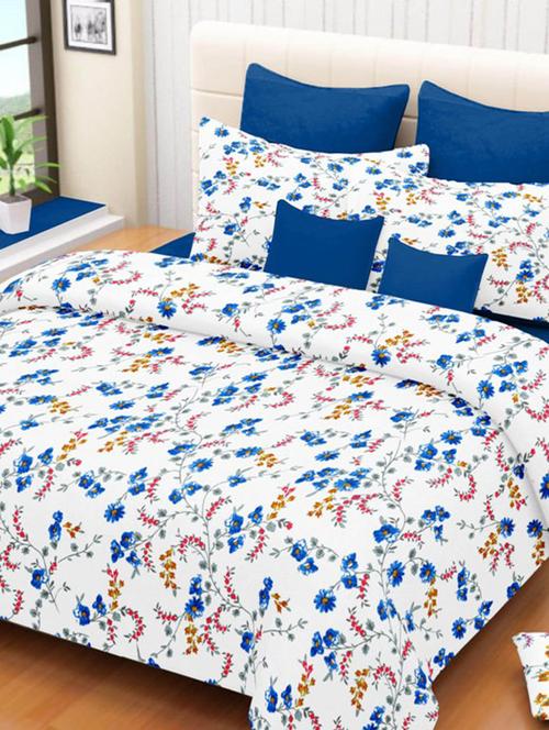 valtellina floral white cotton double bed sheet with 2 pillow cover - tc-250 - 10458965 - Very Small Image - 1