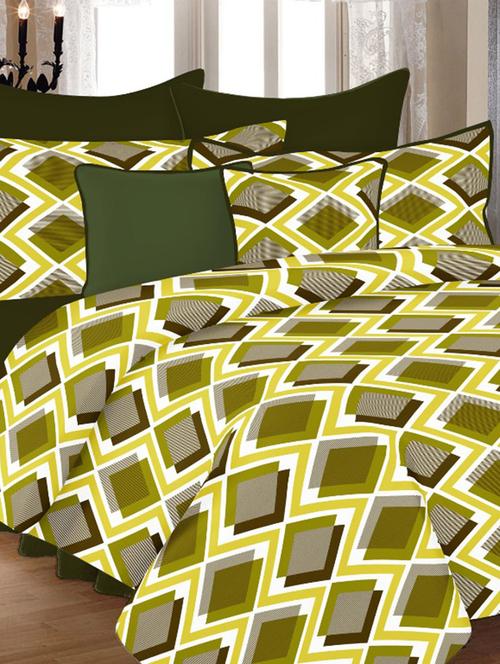 valtellina geometrical green cotton double bed sheet with 2 pillow cover - tc-250 - 10458967 - Very Small Image - 1