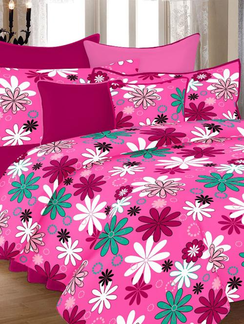 valtellina floral pink cotton double bed sheet with 2 pillow cover - tc-250 - 10458973 - Very Small Image - 1