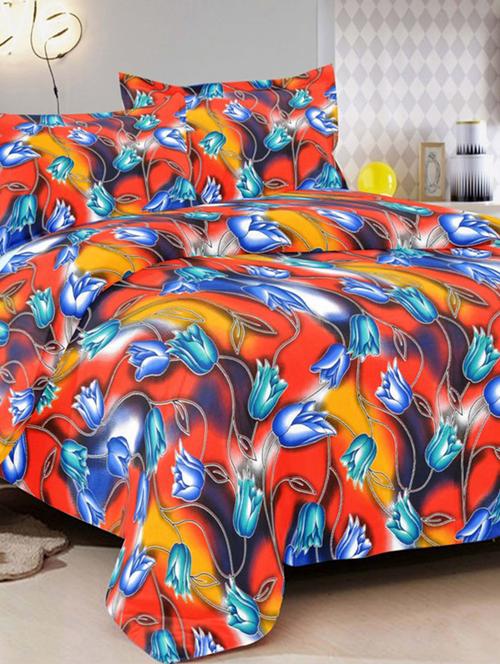 valtellina traditional red cotton double bed sheet with 2 pillow cover - tc-250 - 10458975 - Very Small Image - 1