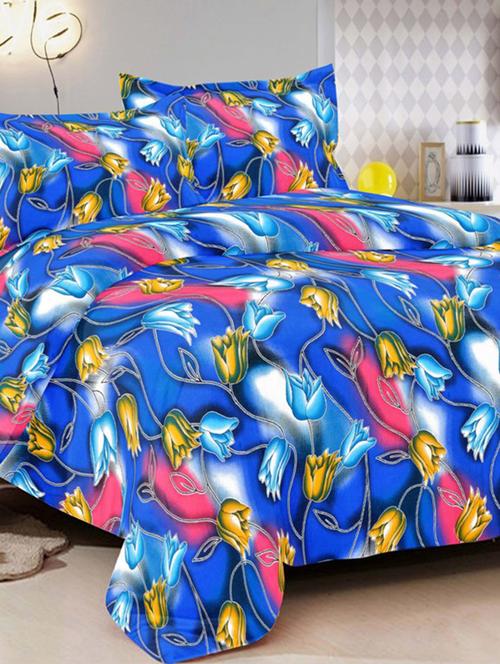 valtellina traditional blue cotton double bed sheet with 2 pillow cover - tc-250 - 10458976 - Very Small Image - 1