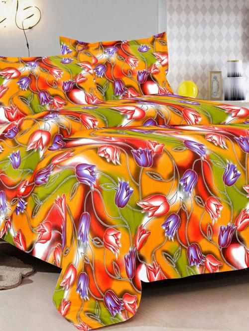 valtellina traditional yellow cotton double bed sheet with 2 pillow cover - tc-250 - 10458977 - Very Small Image - 1