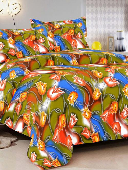 valtellina traditional green cotton double bed sheet with 2 pillow cover - tc-250 - 10458978 - Very Small Image - 1