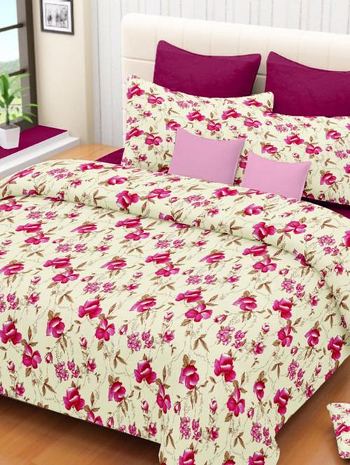 valtellina floral white cotton double bed sheet with 2 pillow cover - tc-250 - 10458981 - Very Small Image - 1