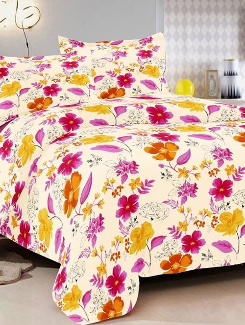 valtellina floral white cotton double bed sheet with 2 pillow cover - tc-250 - 10458983 - Very Small Image - 1