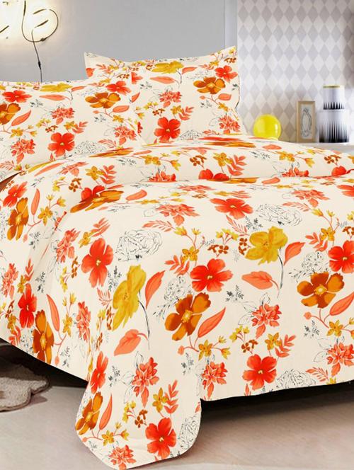 valtellina floral white cotton double bed sheet with 2 pillow cover - tc-250 - 10458984 - Very Small Image - 1