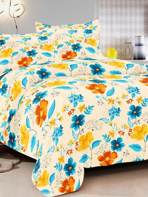 valtellina floral white cotton double bed sheet with 2 pillow cover - tc-250 - 10458985 - Very Small Image - 1
