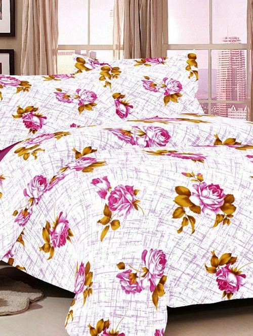 valtellina floral purple cotton double bed sheet with 2 pillow cover - tc-250 - 10458993 - Very Small Image - 1