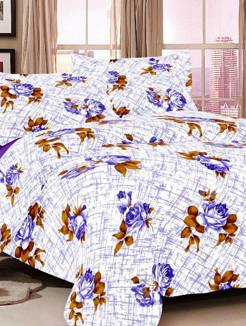 valtellina floral blue cotton double bed sheet with 2 pillow cover - tc-250 - 10458994 - Very Small Image - 1