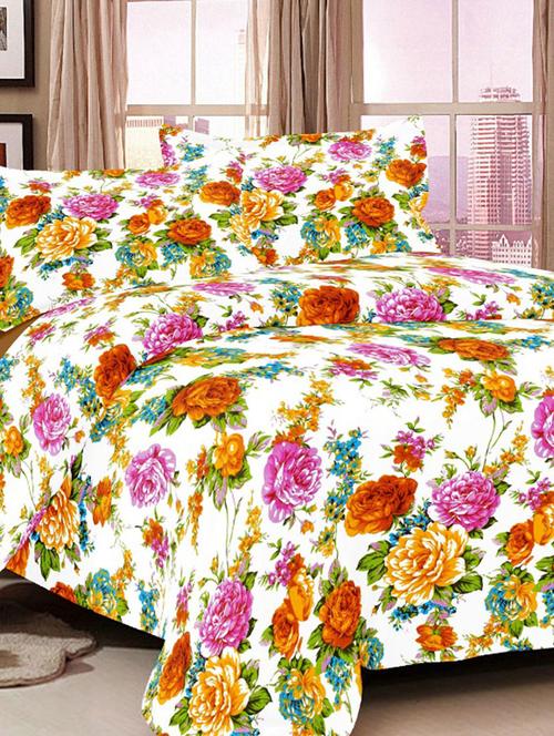 valtellina floral brown cotton double bed sheet with 2 pillow cover - tc-250 - 10458998 - Very Small Image - 1