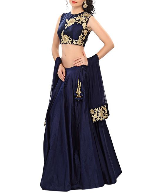 blue silk blend lehenga - 10462847 - Very Small Image - 1