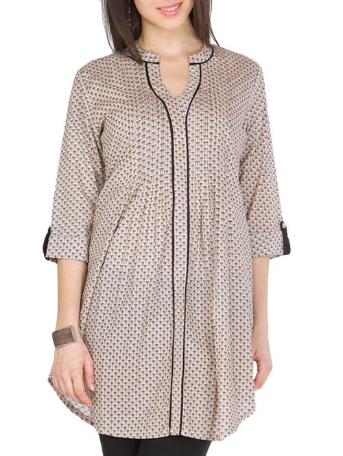 beige cotton printed tunic - 10467298 - Very Small Image - 1