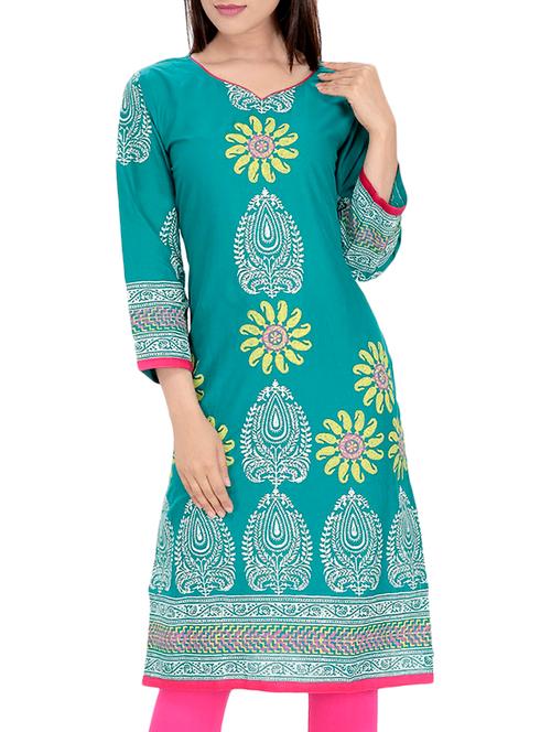 blue cotton straight kurta - 10474166 - Very Small Image - 1