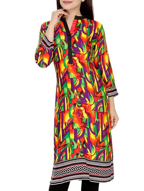 red cotton straight kurta - 10474174 - Very Small Image - 1