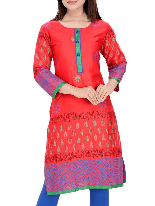 red cotton straight kurta - 10474183 - Very Small Image - 1