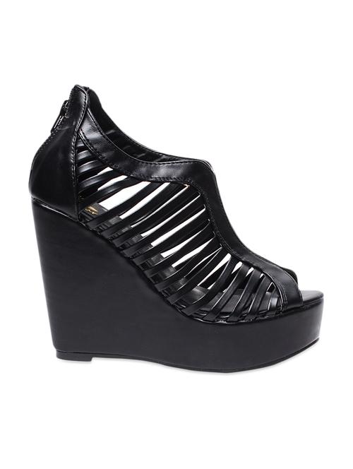 solid black faux leather slingback wedges - 1047569 - Very Small Image - 1