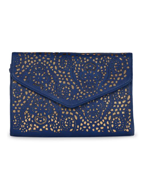 blue cutwork leatherette clutch - 1048031 - Very Small Image - 1