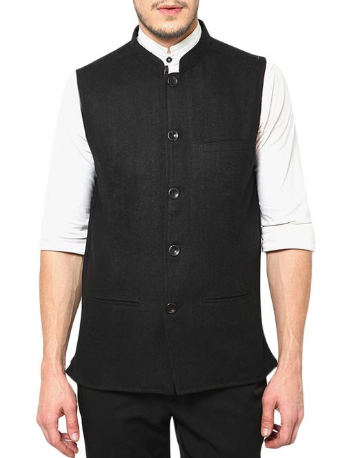 black colored, cotton nehru jacket - 10481272 - Very Small Image - 1