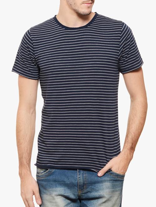 navy blue cotton striped t-shirt - 10481290 - Very Small Image - 1
