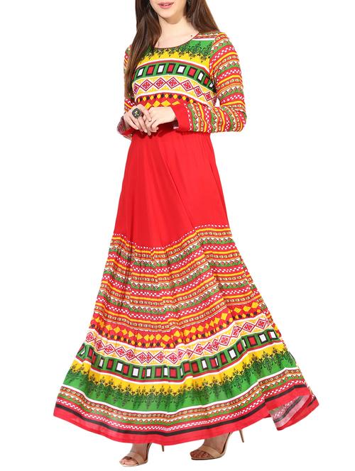 red rayon flared kurta - 10482091 - Very Small Image - 1